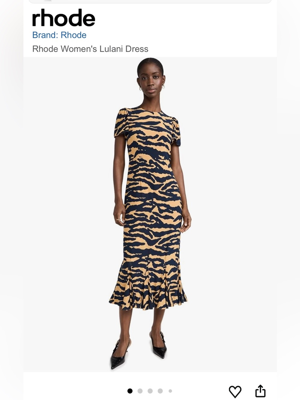 RHODE Tiger-Stripe Midi Dress in Mustard & Navy